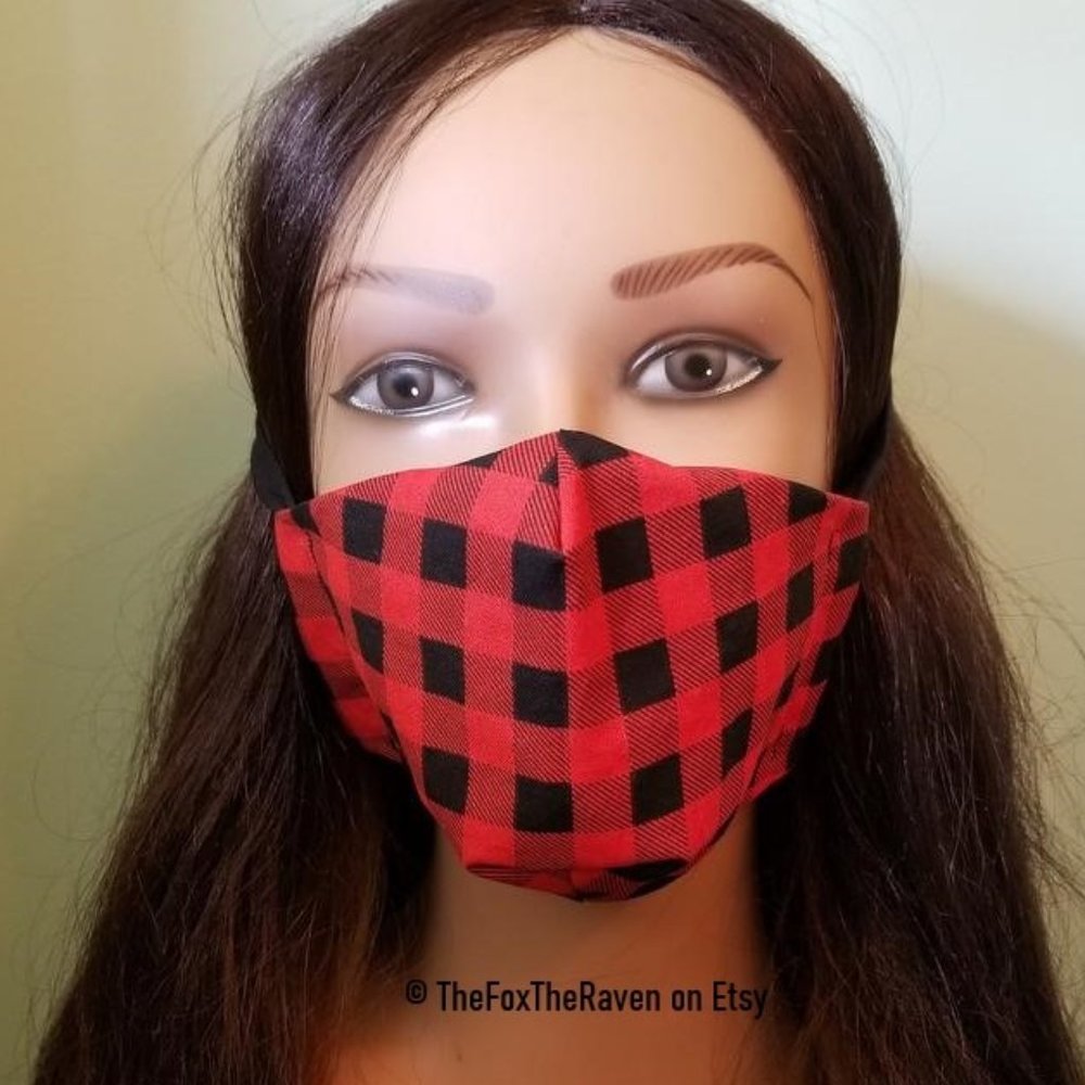 Buffalo Check Christmas Holiday Fitted Face Mask